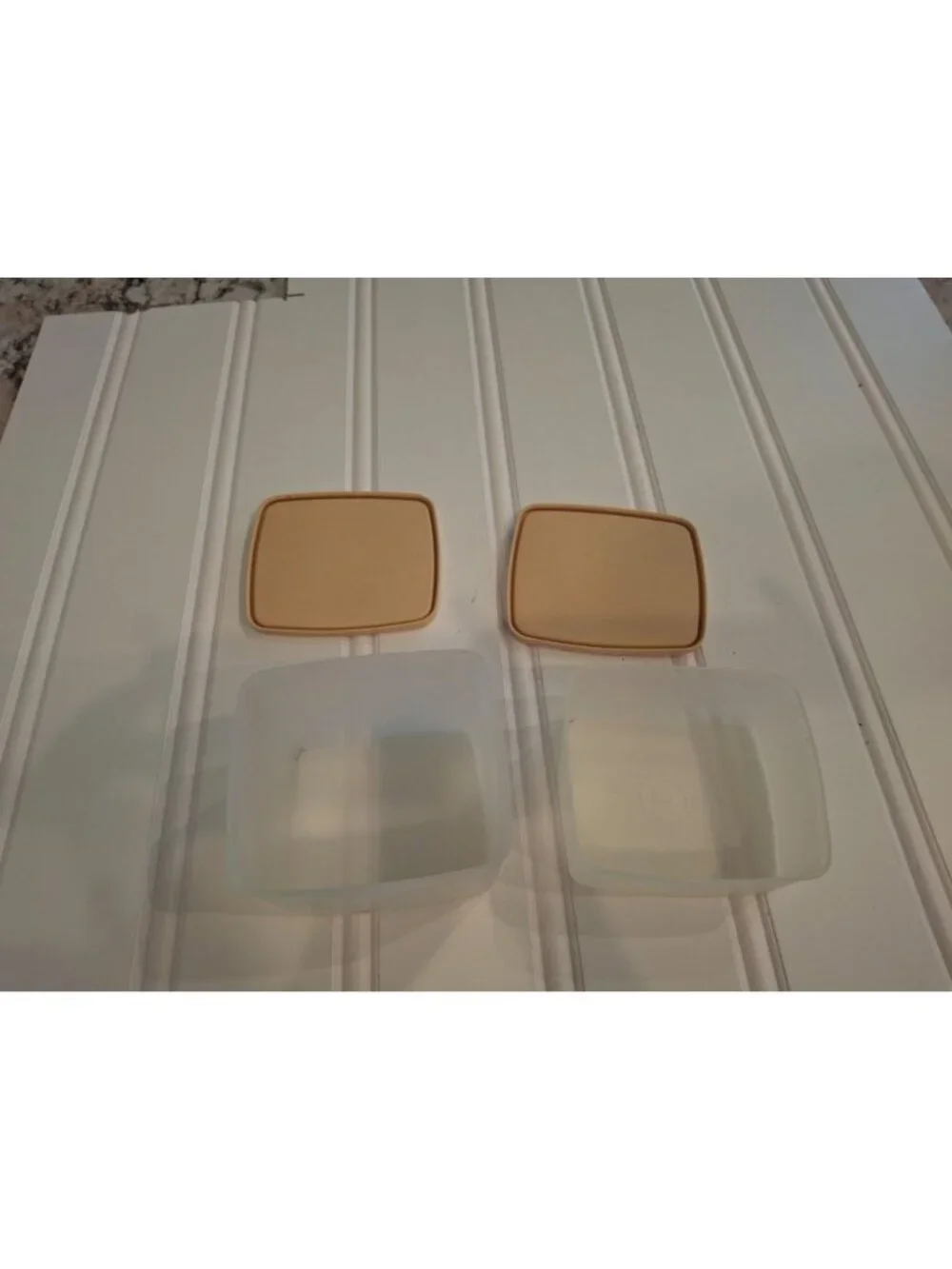 BasicVintage Tupperware Square Containers Set 2 Almond Lids Retro MCM Kitchen